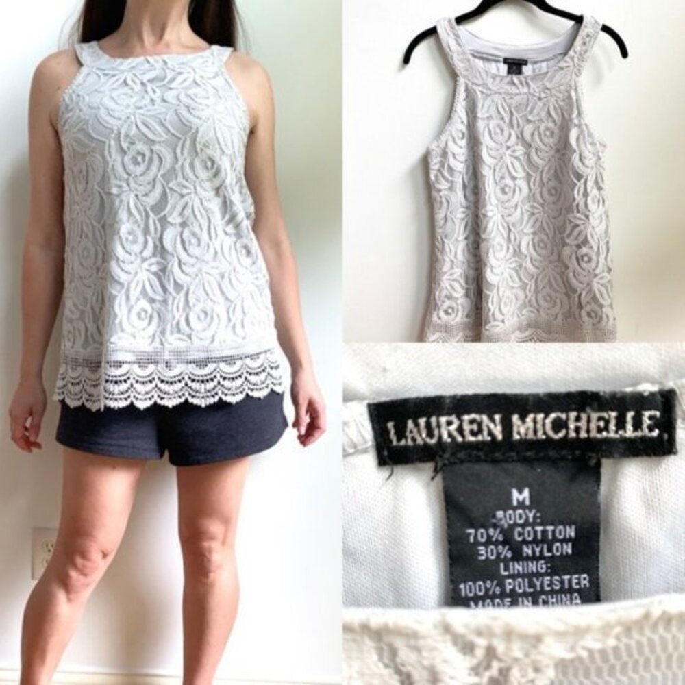 LAUREN MICHELLE Gray Lace Halter Boho Top in Size Medium